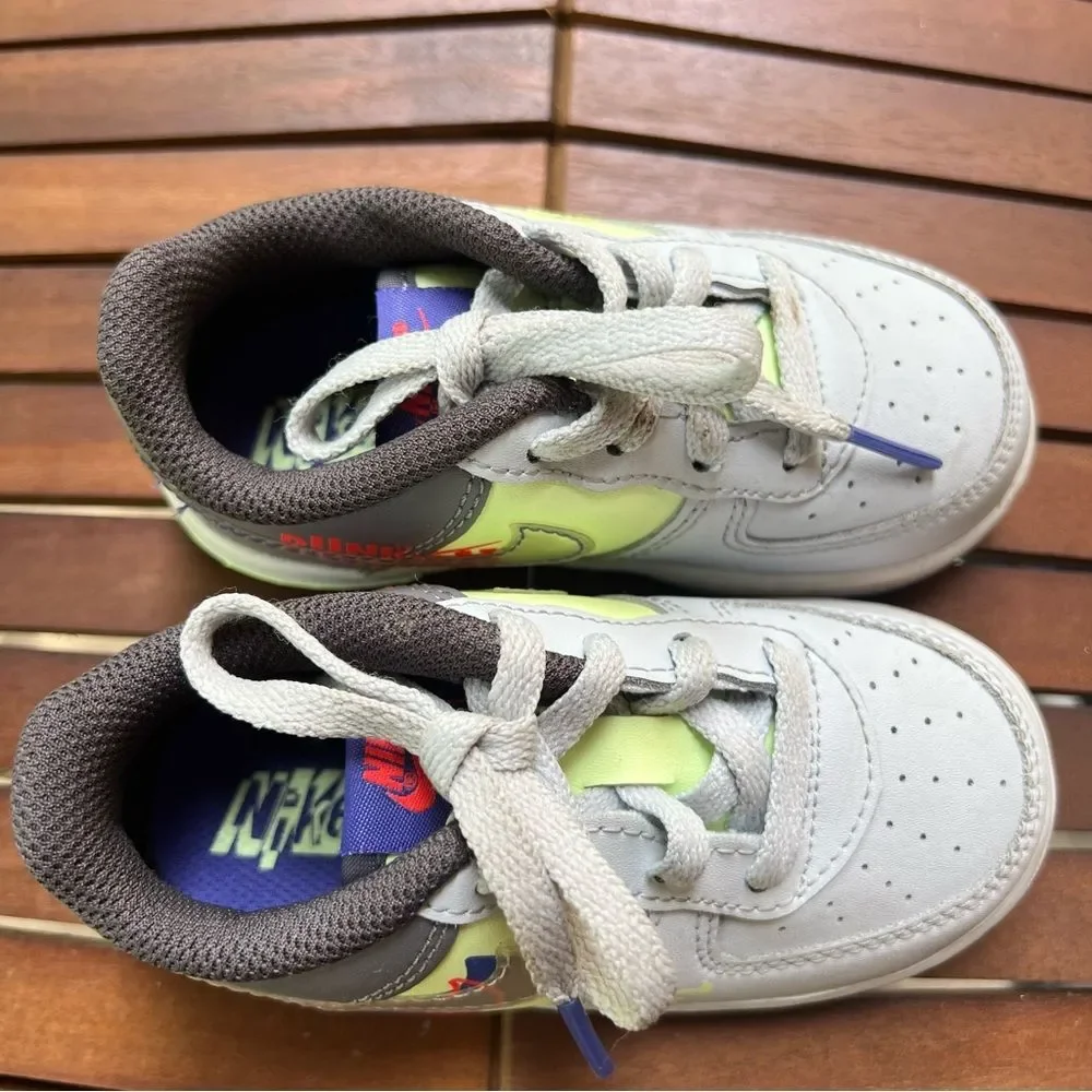 Nike Kids Sneakers Gray, Neon Yellow & Purple Accents